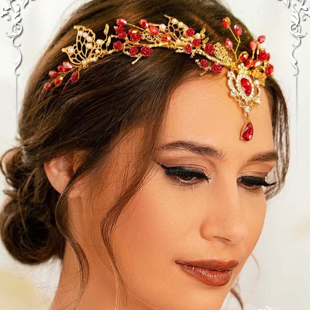 Red Fairy Headband Rhinestone Elf Headpiece for Women Cosplay Costume - Picture 3 of 7